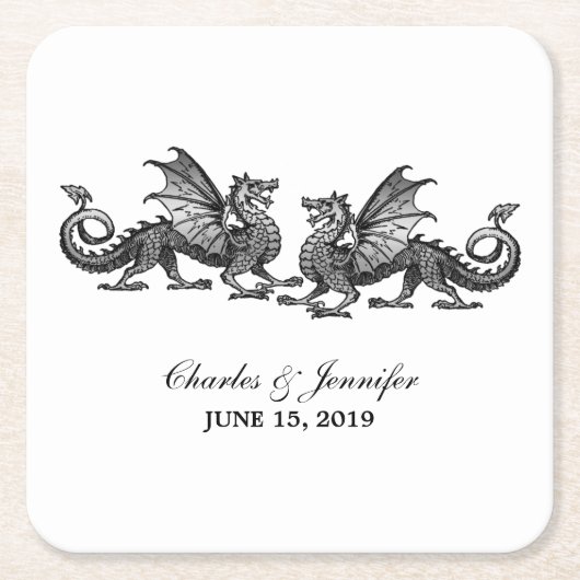 Silver Elegant Dragons Wedding Paper Untersetzer (Vorderseite)