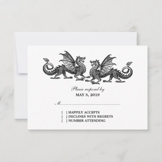 Silver Elegant Dragons Wedding Response Card RSVP Karte (Vorderseite)