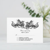 Silver Elegant Dragons Wedding Response Card RSVP Karte (Stehend Vorderseite)