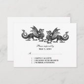Silver Elegant Dragons Wedding Response Card RSVP Karte (Vorne/Hinten)