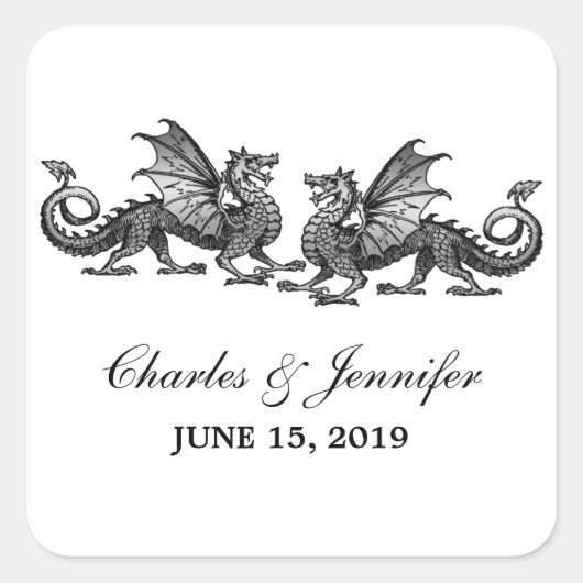 Silver Elegant Dragons Wedding Stickers (Vorderseite)