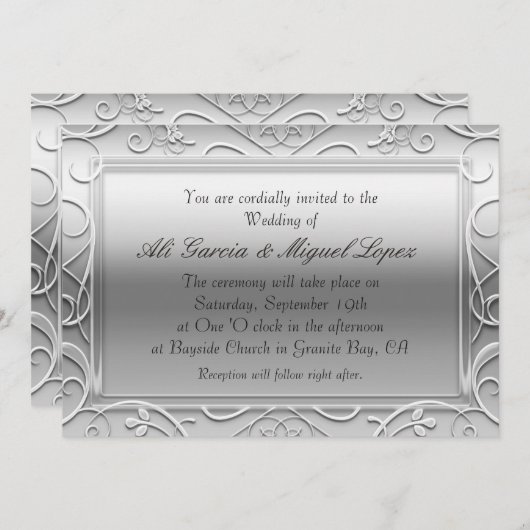 Silver Elegant Glamour Hochzeit Einladungen (Vorne/Hinten)