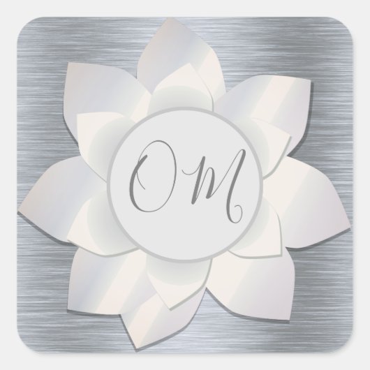 Silver Elegant Lotus OM Quadratischer Aufkleber (Vorderseite)