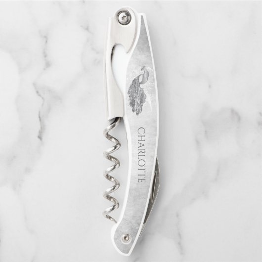 Silver Elegant Peacock Corkschraube Kellnermesser (Vorderseite)
