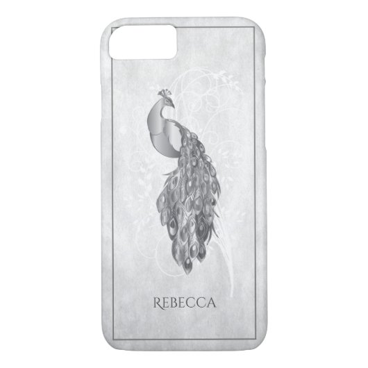 Silver Elegant Peacock Personalisiert Case-Mate iPhone Hülle (Rückseite)