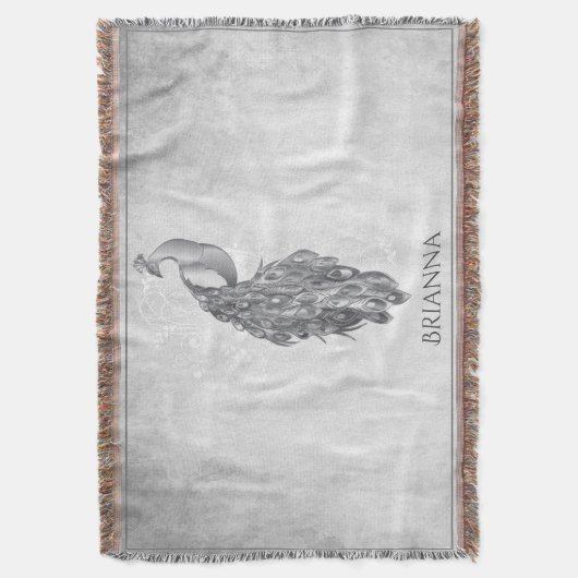 Silver Elegant Peacock Personalisiert Throw Blanke Decke (Vorderseite Vertikal)