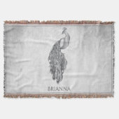 Silver Elegant Peacock Personalisiert Throw Blanke Decke (Vorderseite)