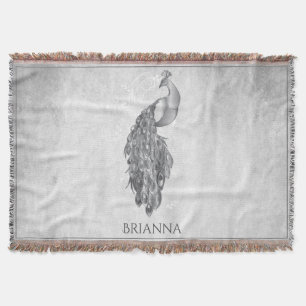 Silver Elegant Peacock Personalisiert Throw Blanke Decke