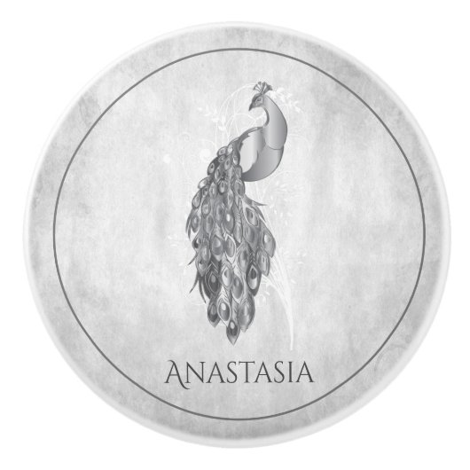 Silver Elegant Peacock Personalisierte Keramik Kno Keramikknauf (Vorderseite)