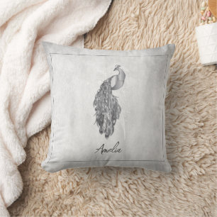 Silver Elegant Peacock Throw Kissen