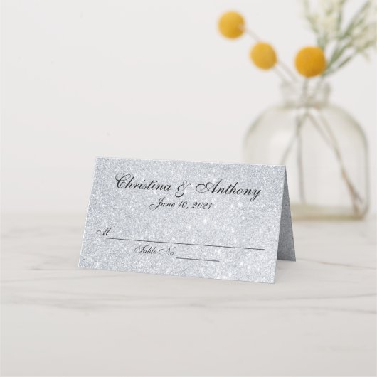 Silver Elegant Personalisiert Wedding Platzkarte (Vorderseite)