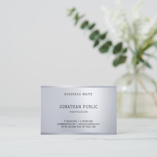 Silver Elegant Simple Modern Template Beruflich Visitenkarte (Stehend Vorderseite)