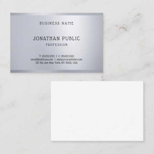 Silver Elegant Simple Modern Template Beruflich Visitenkarte (Vorne/Hinten)