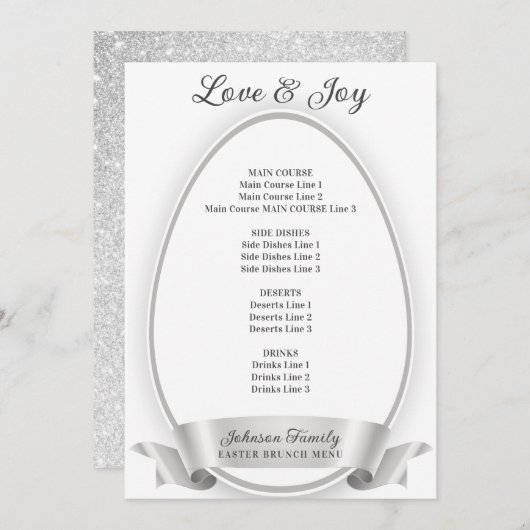 Silver Elegant Simple Oaster Egg Brunch Dinner Menükarte (Vorne/Hinten)