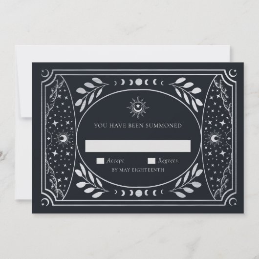 Silver Elegant Tarot Card Wedding RSVP Einladung (Vorderseite)
