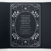 Silver Elegant Tarot Foto Graduation Party Dreifach Gefaltete Einladung (Innenseite Mitte)