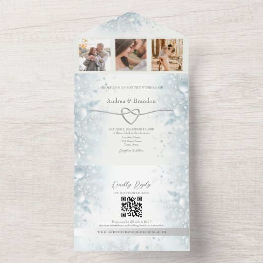 Silver Elegant Winter Wedding All In One Einladung (Innen Boden)