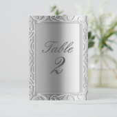 Silver Elegante Glamour Wedding Tischnummer Card (Stehend Vorderseite)