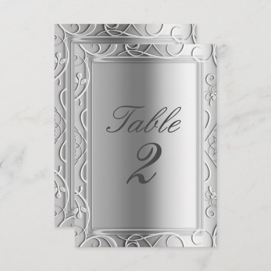 Silver Elegante Glamour Wedding Tischnummer Card (Vorne/Hinten)