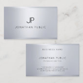 Silver Elegante Monogram Modern Glamour Template Visitenkarte (Vorne/Hinten)