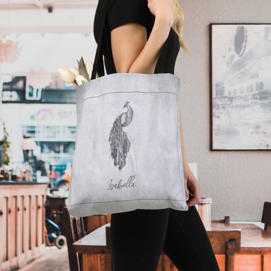 Silver Elegante Peacock Personalisiert Tote Bag Tasche