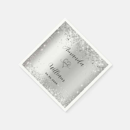 Silver elegante Skripthochzeit Serviette (Ecke)