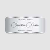 Silver Elegante Typografie Skriptvorlage Namensschild (Vorderseite)