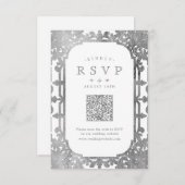 Silver elegante verzierte QR-Code Hochzeit RSVP (Vorne/Hinten)