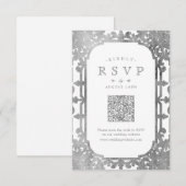 Silver elegante verzierte QR-Code Hochzeit RSVP Karte (Vorne/Hinten)