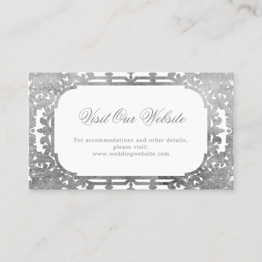 Silver elegante verzierte Vintage Website Platzkarte (Vorderseite)