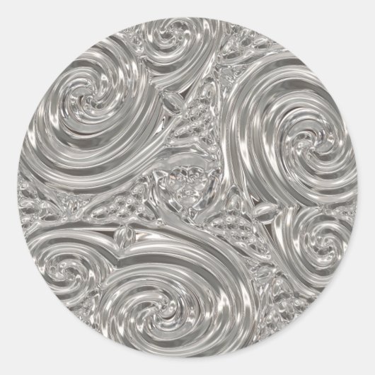 Silver eleganter Art Nouveau Prägung Look Runder Aufkleber (Vorderseite)