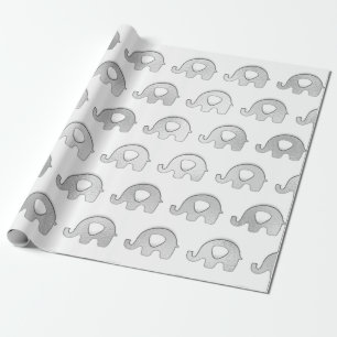 Silver Elephants Baby Shower Boy Girl Grau White Geschenkpapier