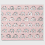 Silver Elephants Baby Shower Girl Gray Pink Geschenkpapier (Flach)