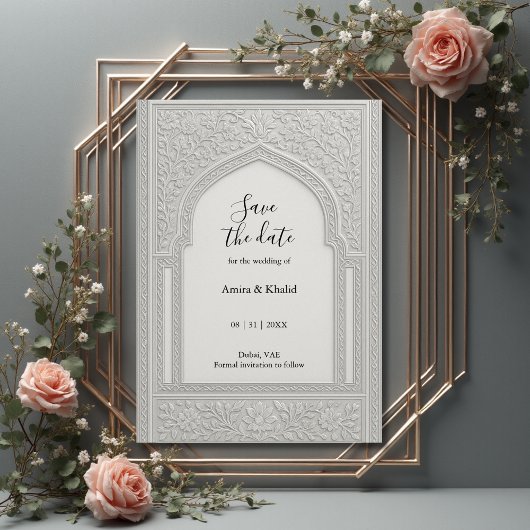 Silver Embossed Floral Arch Wedding speichern Sie  Einladung