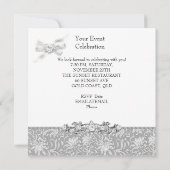 Silver Embossed Look White Elegantes Party Einladung (Rückseite)