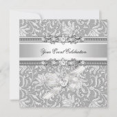 Silver Embossed Look White Elegantes Party Einladung (Vorderseite)