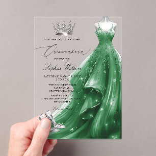 Silver Emerald Dress Princess Quinceañera Acryleinladungen