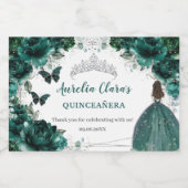 Silver Emerald Floral Quinceañera Birthday Gevor Schaumweinetikett (Einzelnes Label)