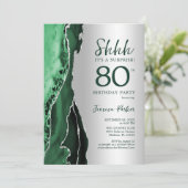 Silver Emerald Green Agate Überraschung 80. Geburt Einladung (Stehend Vorderseite)