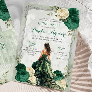 Silver Emerald Green Castle Prinzessin Quinceañera Einladung