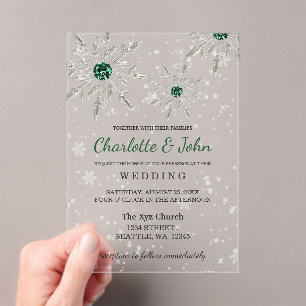 Silver Emerald Green Schneeflocken Winter Wedding Acryleinladungen
