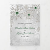 Silver Emerald Green Snowflake Winter Wedding Dreifach-gefaltete Programmkarte (Cover)