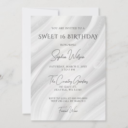 Silver Emerald Green Sparkle Dress Sweet 16 Einladung (Rückseite)