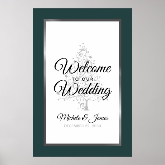 Silver Emerald Winter Holiday Wedding Willkommen Poster (Vorne)