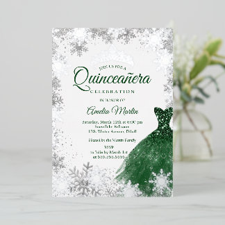Silver Emerald Winter Snowflake Quinceanera Folieneinladung