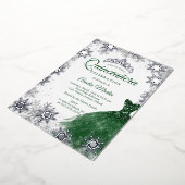 Silver Emerald Winter Snowflake Quinceanera Folieneinladung (Gedreht)