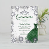 Silver Emerald Winter Snowflake Quinceanera Folieneinladung (Stehend vorne)