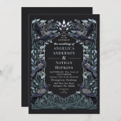 Silver Enchanted Gothic Raven Floral Wedding Einladung (Vorne/Hinten)