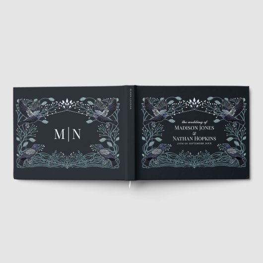 Silver Enchanted Gothic Raven Floral Wedding Gästebuch (Voll)