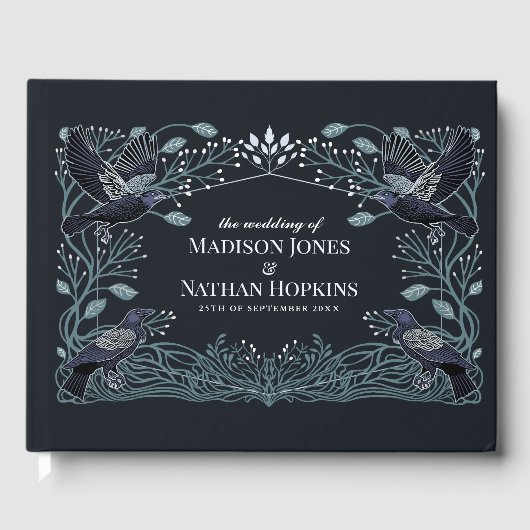 Silver Enchanted Gothic Raven Floral Wedding Gästebuch (Vorderseite)